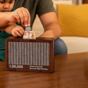 Wooden Money Saving Box with ₹1 Lakh Tracker